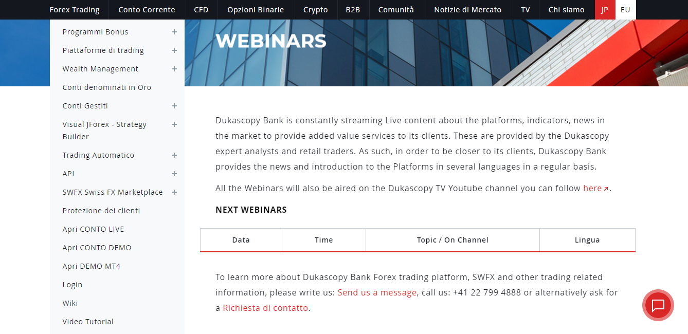 Recensione di Dukascopy – Webinar